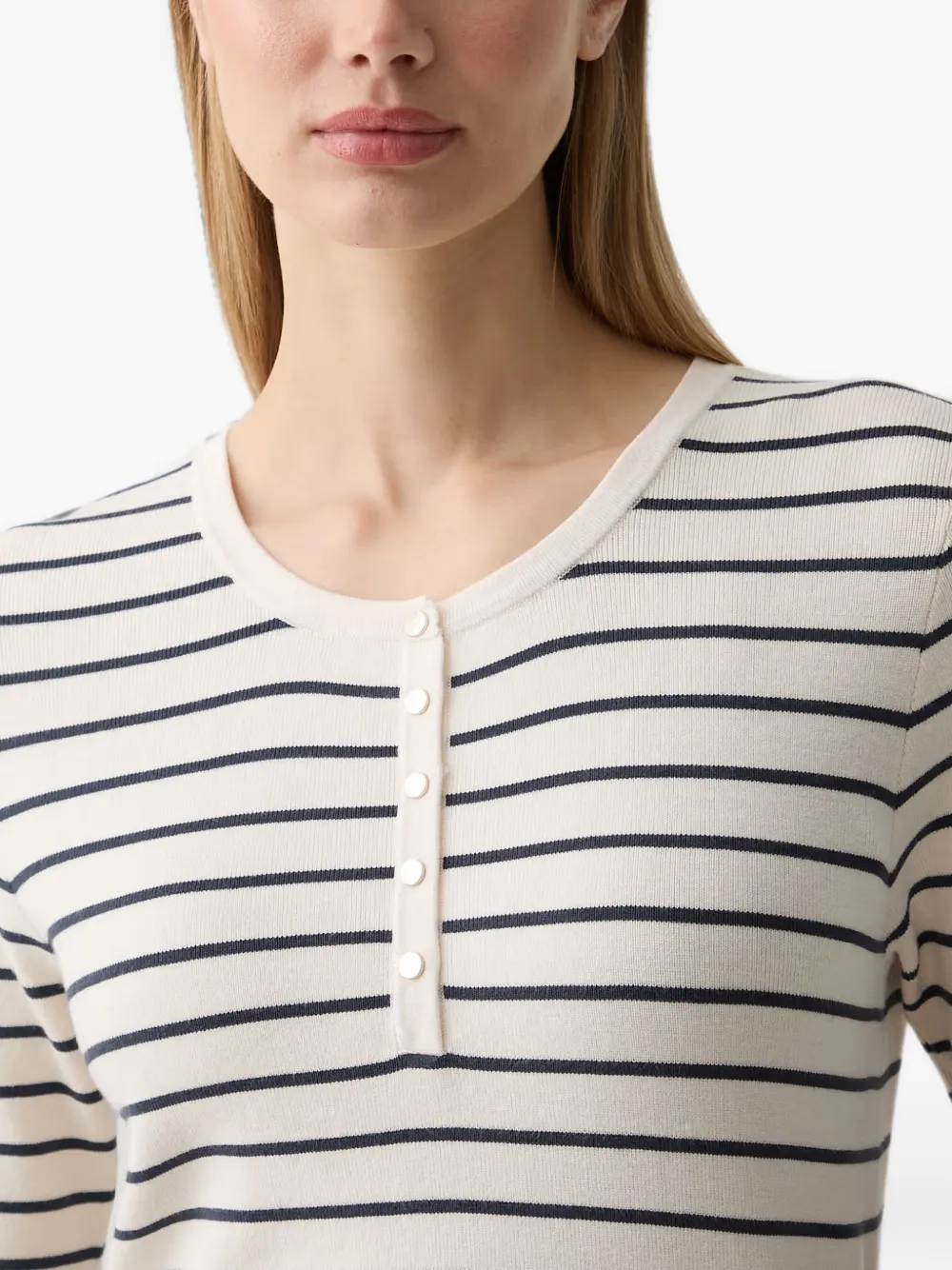 Mos Mosh MMAliz Caliz gestreepte top met knopen Beige