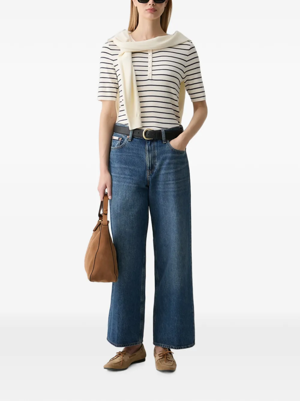 Mos Mosh MMAliz Caliz gestreepte top met knopen Beige