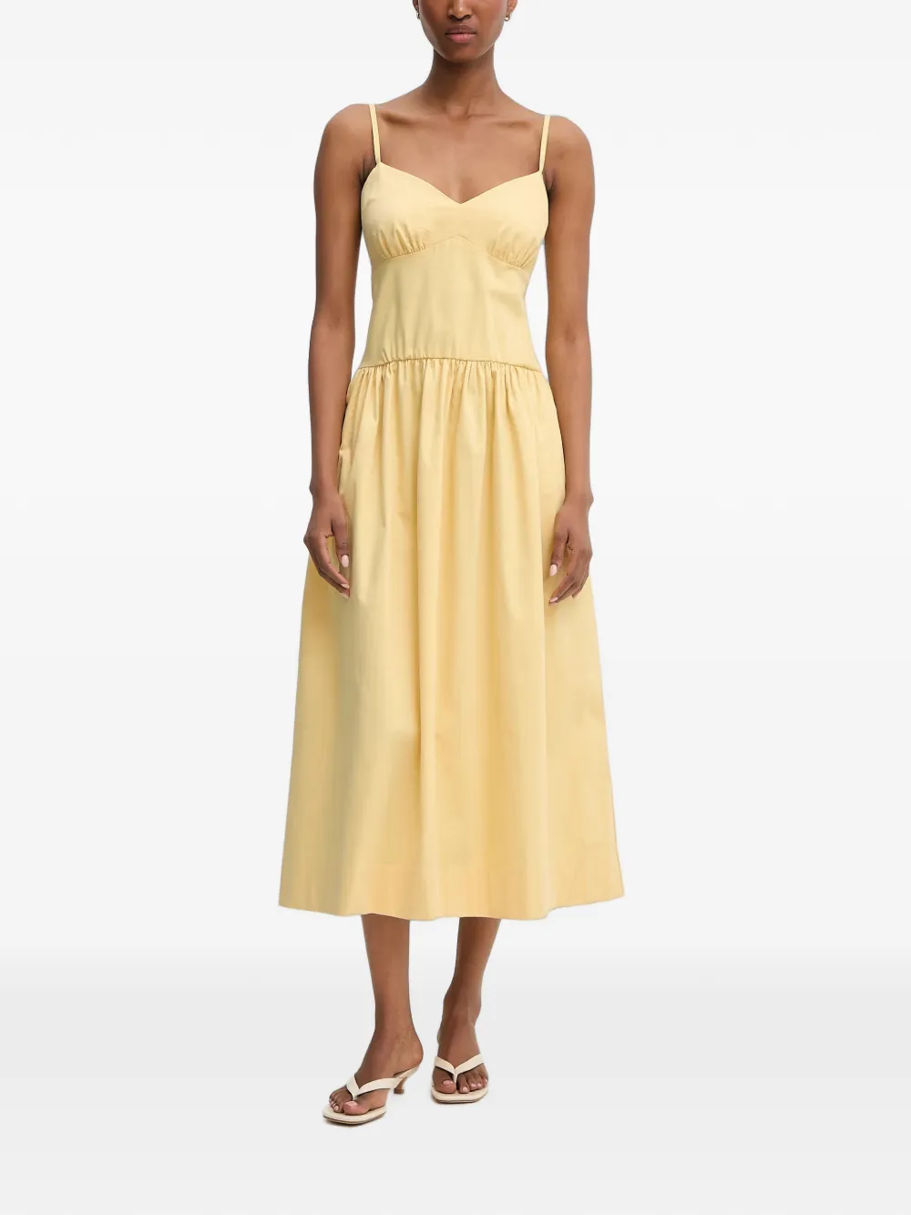 Morgan Rdady Bow-detail Flared Cotton Midi Dress In Yellow