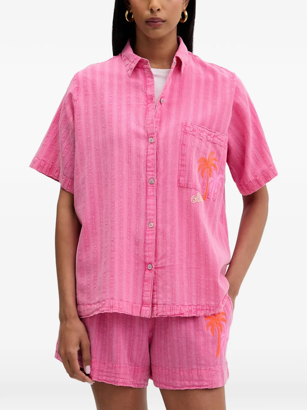 Rip Curl Hotel Malibu embroidered-palm-tree shirt - Rosa