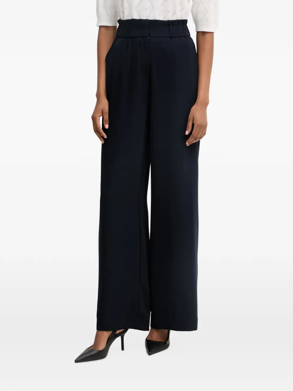 Morgan Elasticated-waistband Wide-leg Trousers In Blue