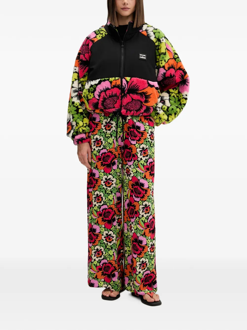 Rip Curl x FARM Rio Blooming floral-print panelled jacket Zwart
