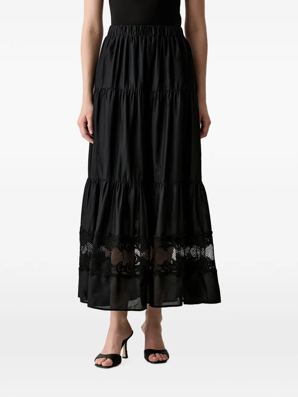 Morgan Tiered Lace-insert Maxi Skirt In Black