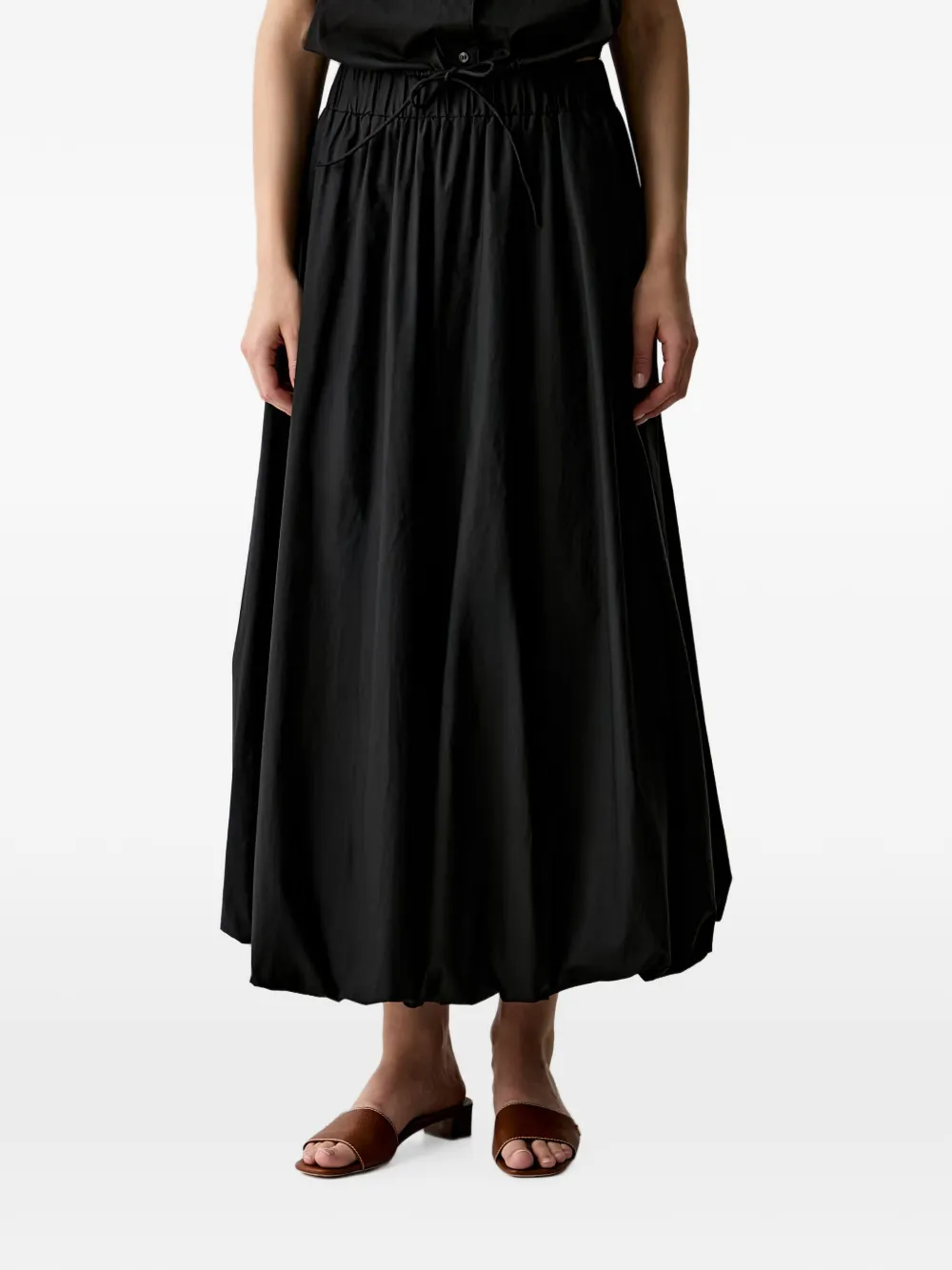 Sisley drawstring bubble-hem midi skirt - Nero