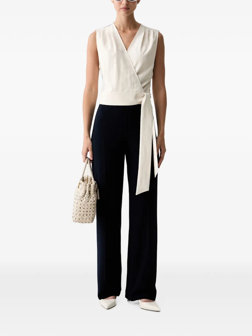Sisley wrap-design sleeveless top Beige