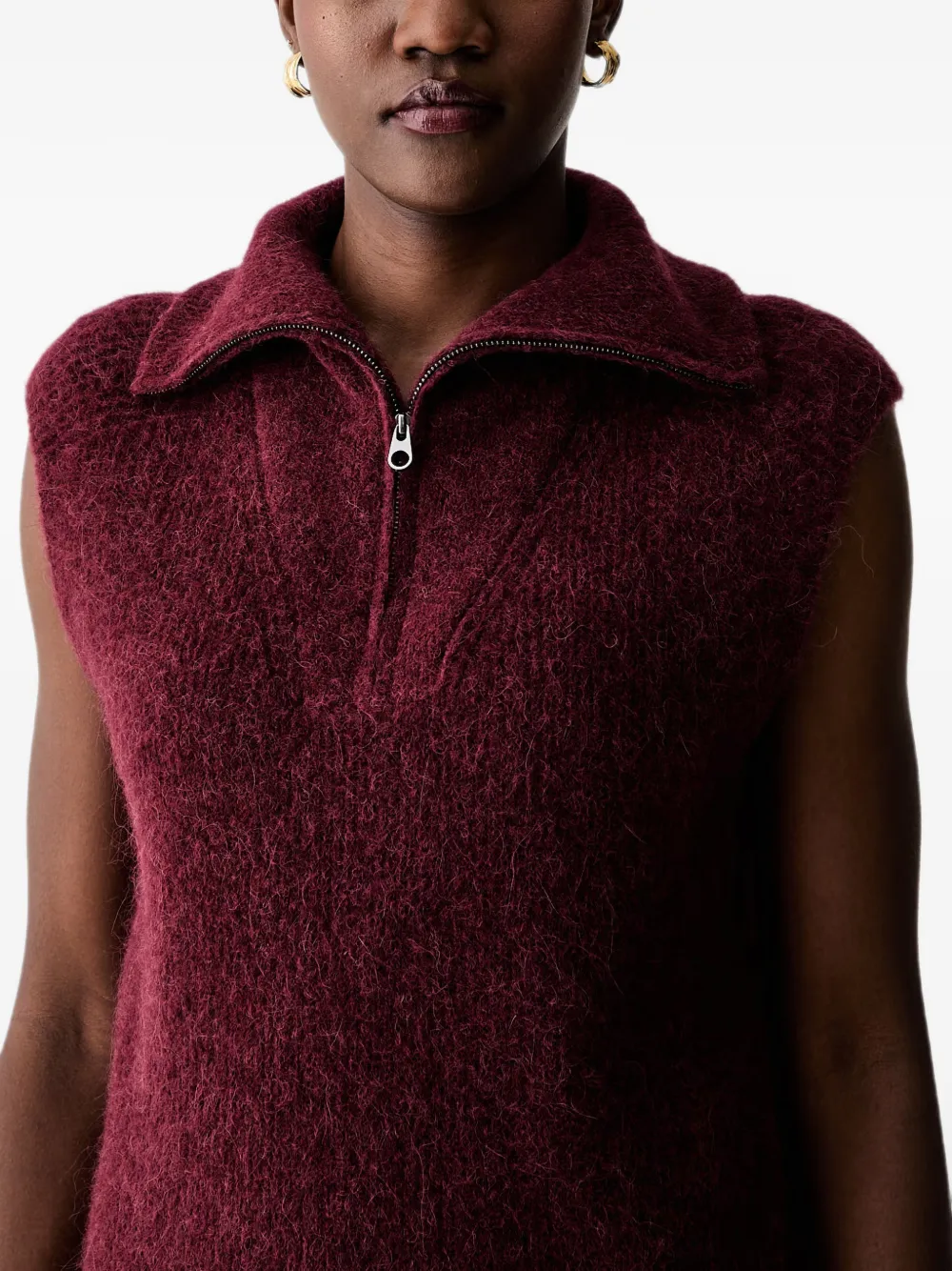 Mos Mosh MMThora mouwloze trui met kwartrits Rood
