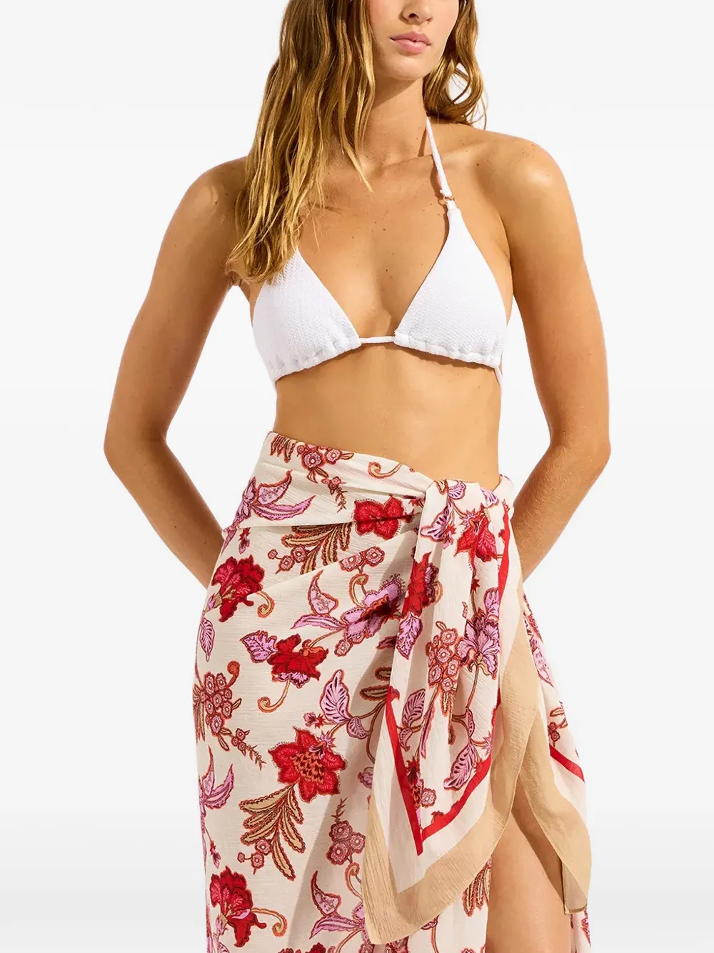 Seafolly Wikkelrok met bloemenprint Beige