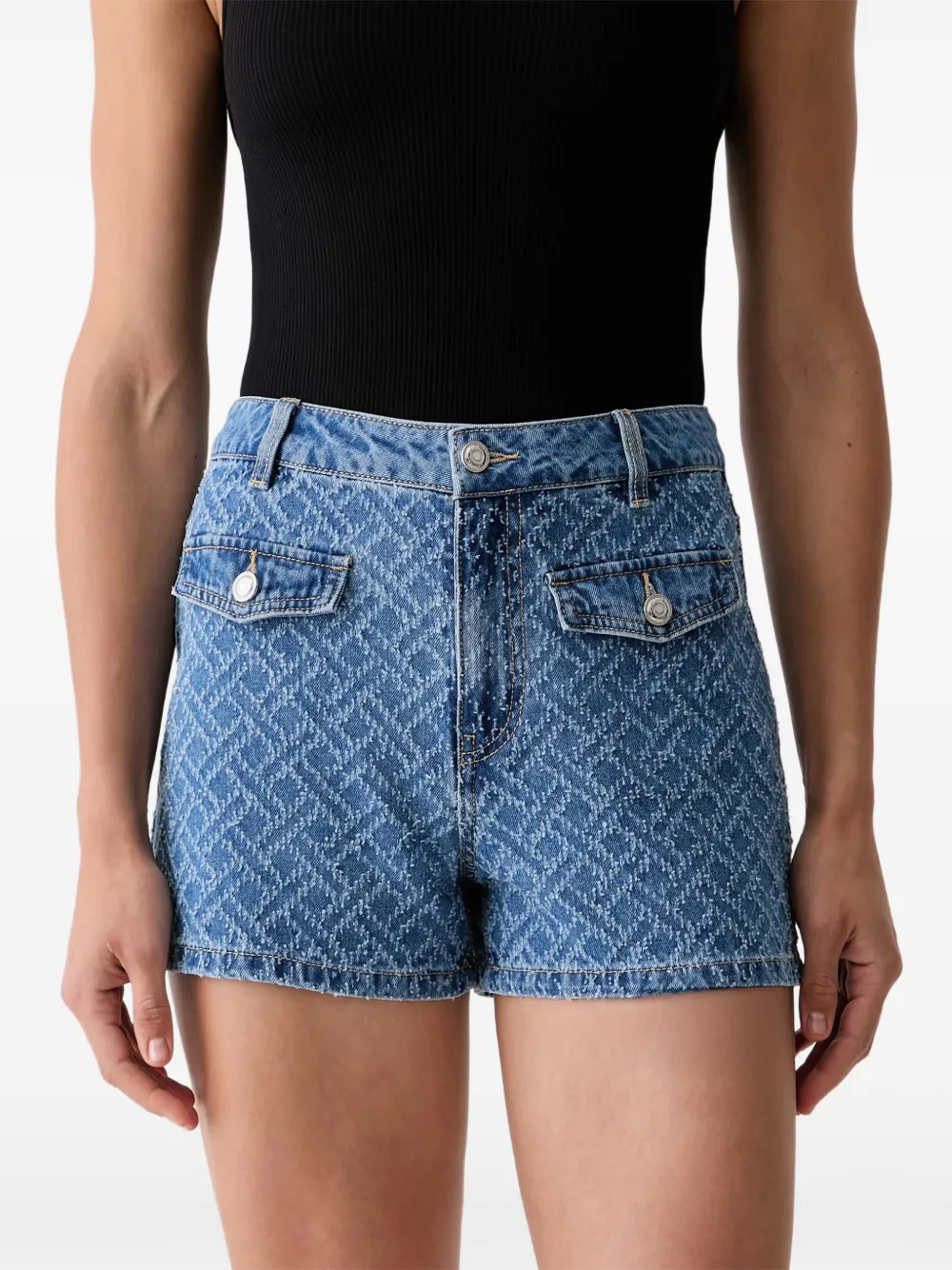 Morgan Denim shorts met monogram jacquard Blauw