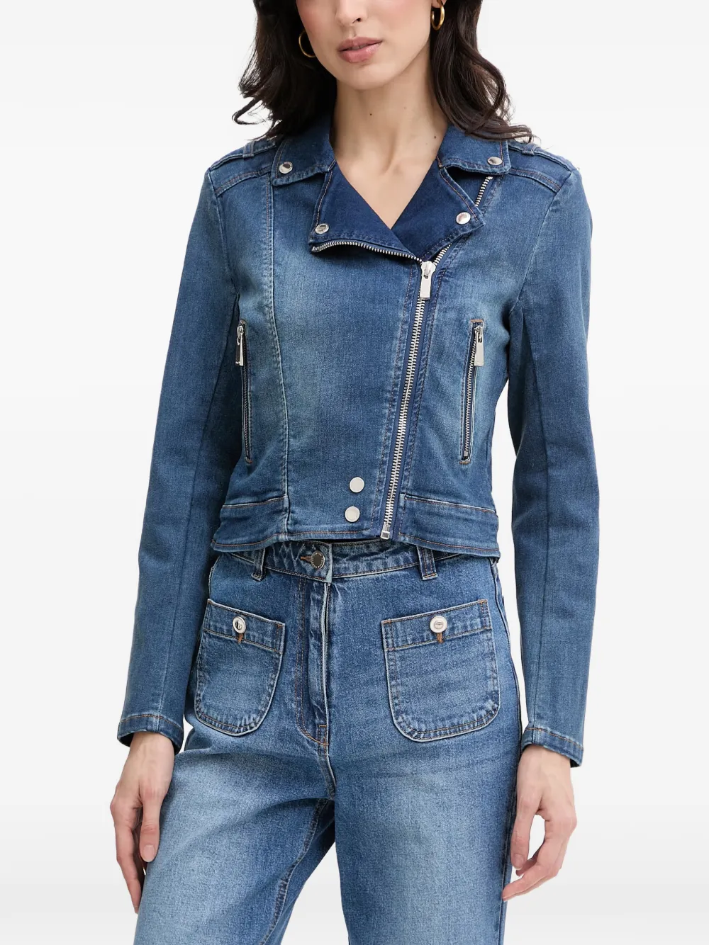 Morgan Giacca denim con zip - Blu