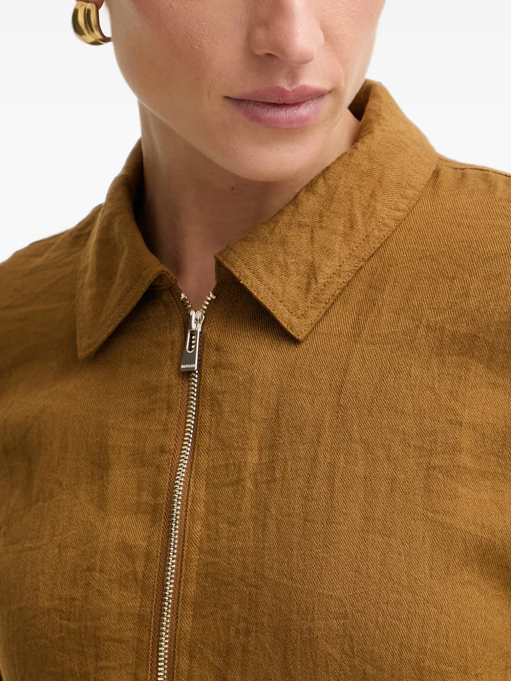 Morgan Zip-up Elasticated-hem Bomber Jacket In Brown