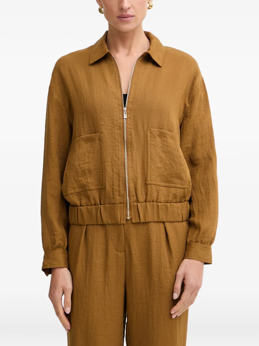 Morgan Zip-up Elasticated-hem Bomber Jacket In Brown