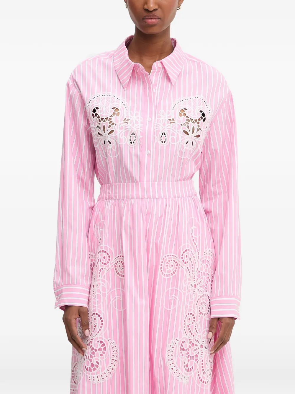 Morgan Broderie-anglaise Striped Shirt In Pink