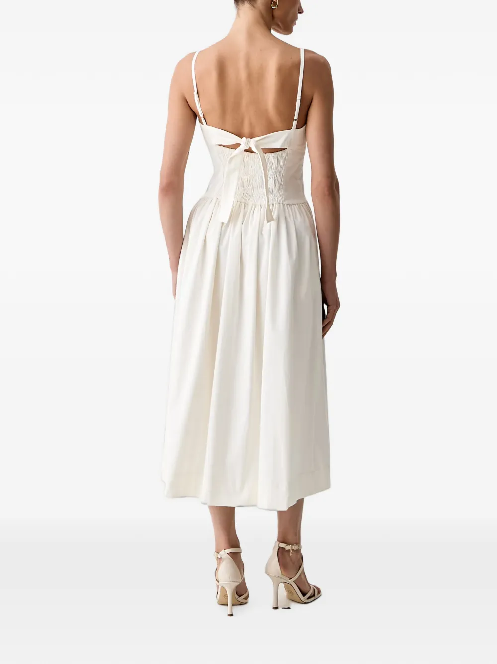 Morgan Gesmockte midi-jurk met strik aan de achterkant Beige