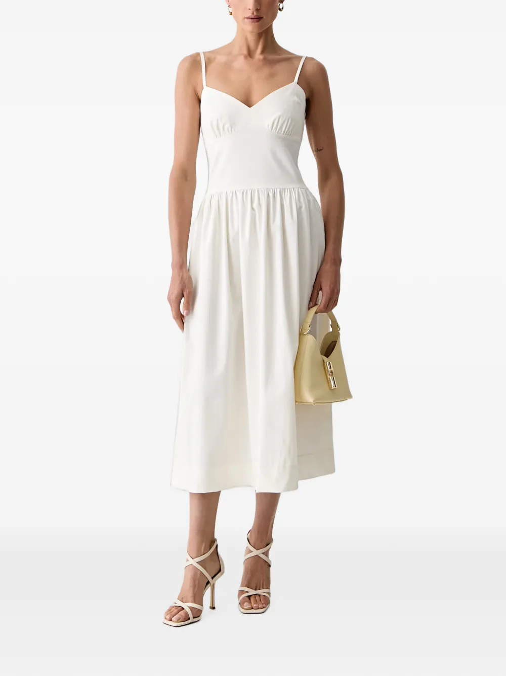 Morgan Gesmockte midi-jurk met strik aan de achterkant Beige
