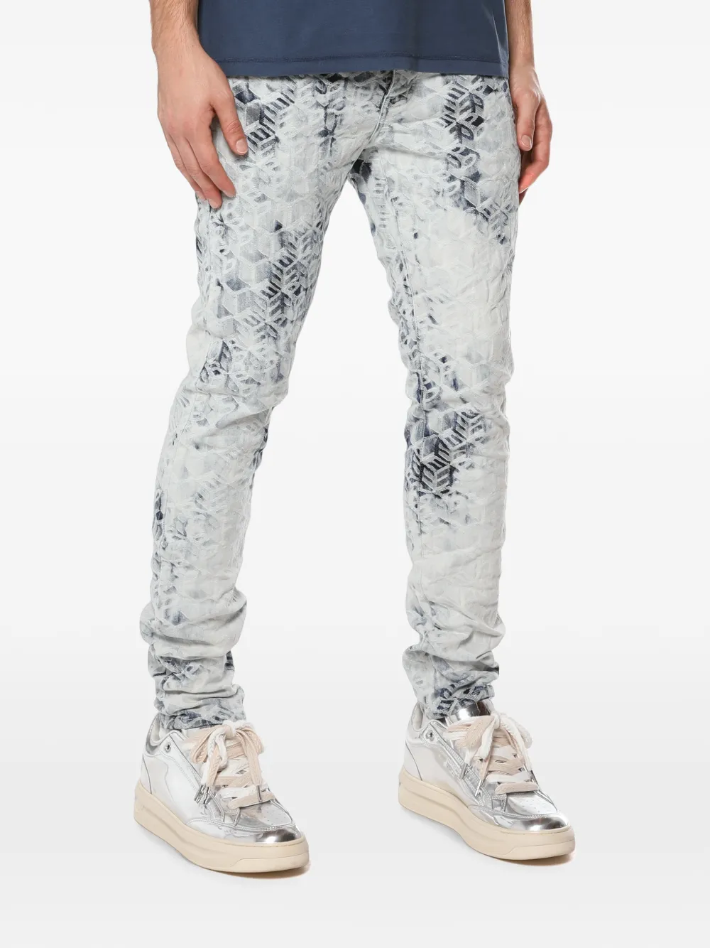 Purple Brand monogram-jacquard acid-wash Jeans | White | FARFETCH