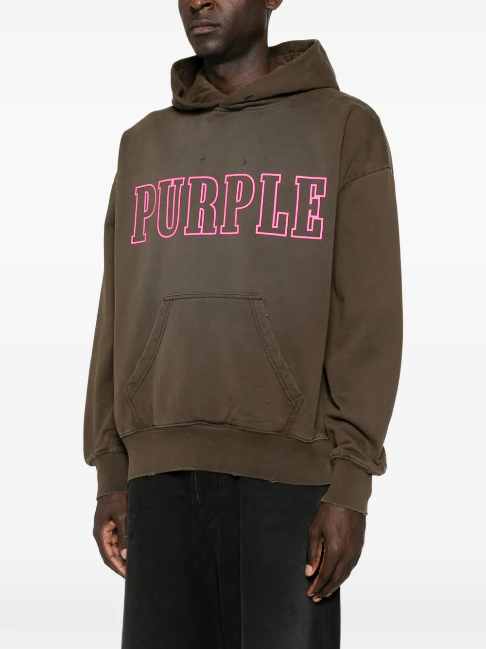 Purple Brand Gerafelde katoenen hoodie met logoprint Bruin