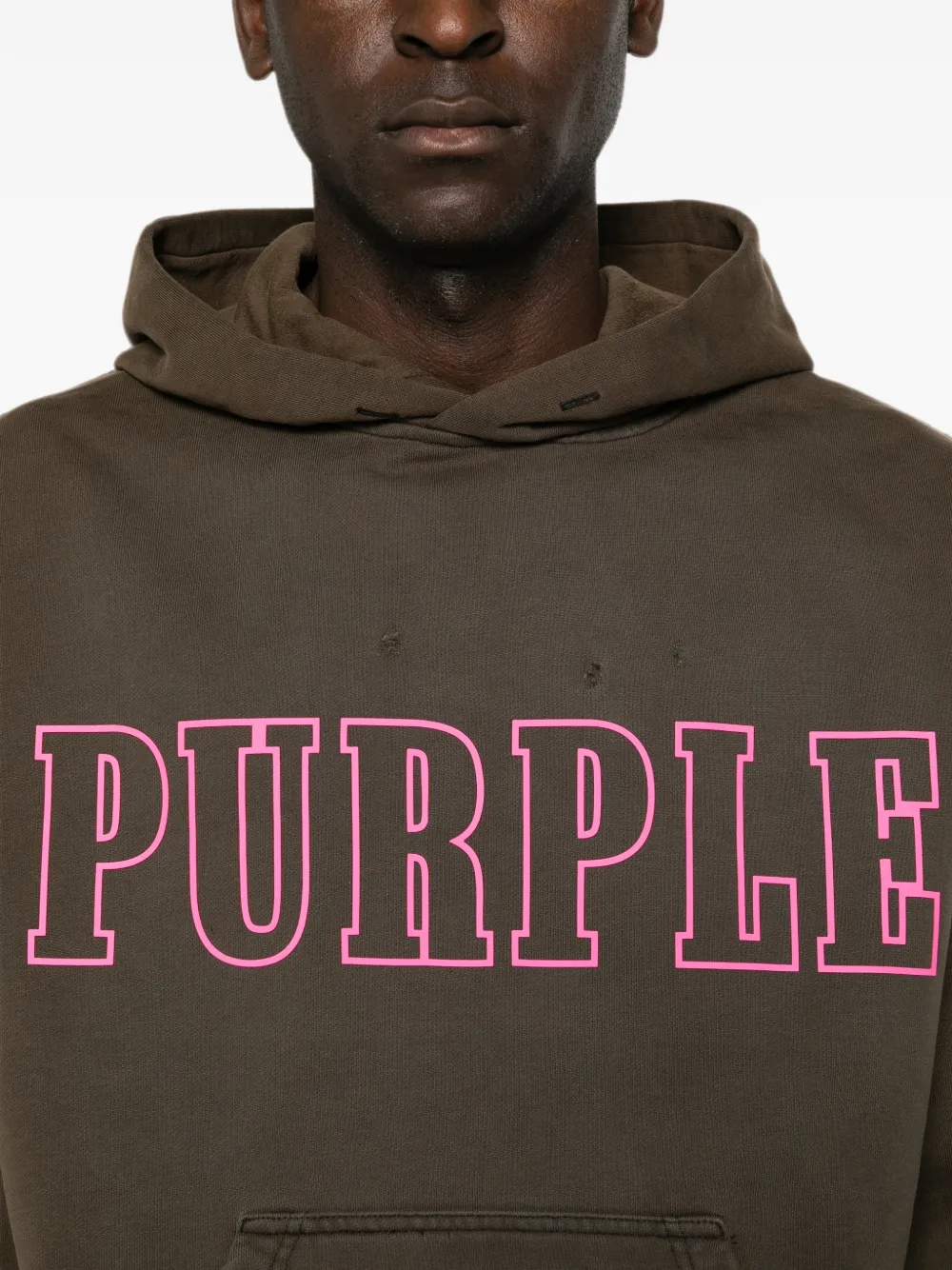 Purple Brand Gerafelde katoenen hoodie met logoprint Bruin