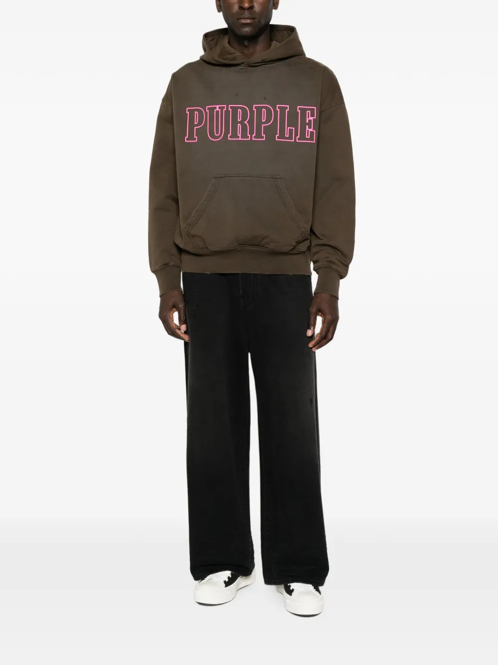 Purple Brand Gerafelde katoenen hoodie met logoprint Bruin