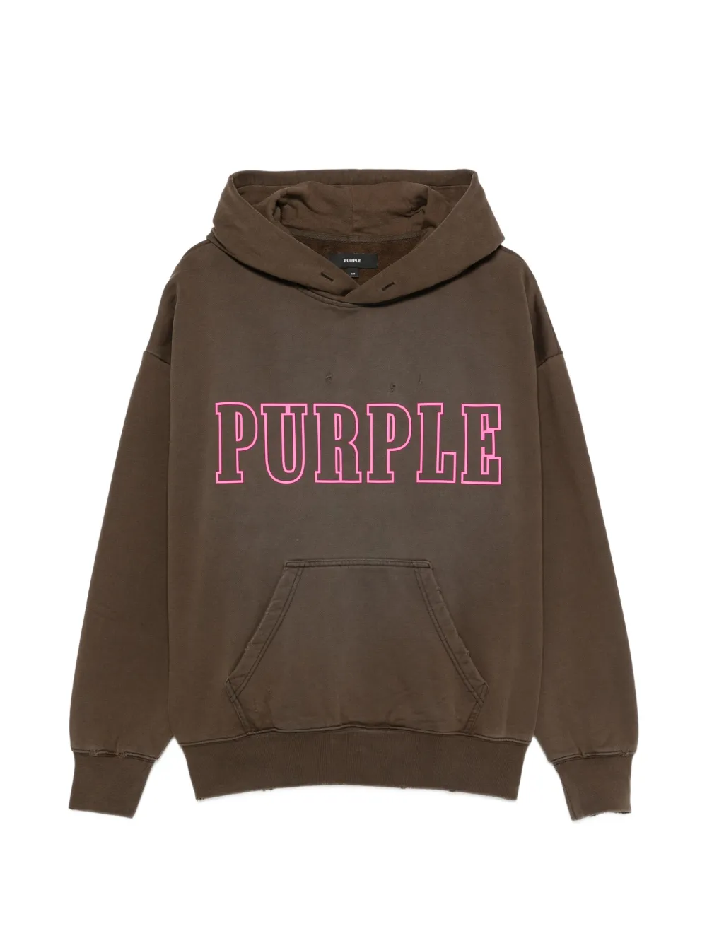 Purple Brand logo-print distressed cotton hoodie - Marrone