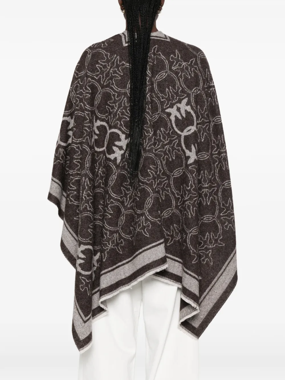 PINKO logo-jacquard fringed poncho Bruin