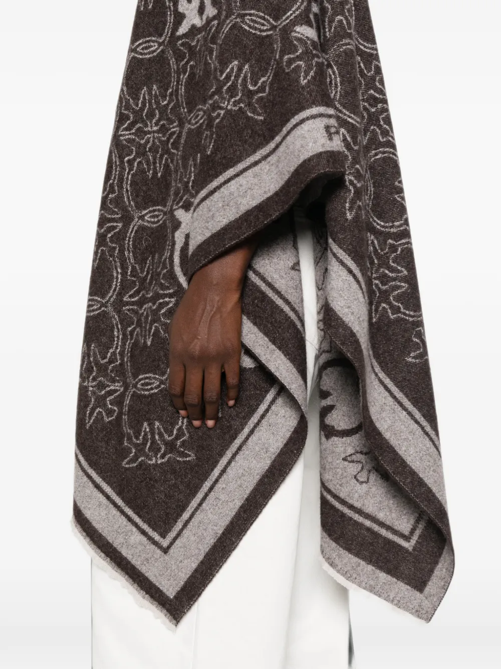 PINKO logo-jacquard fringed poncho Bruin