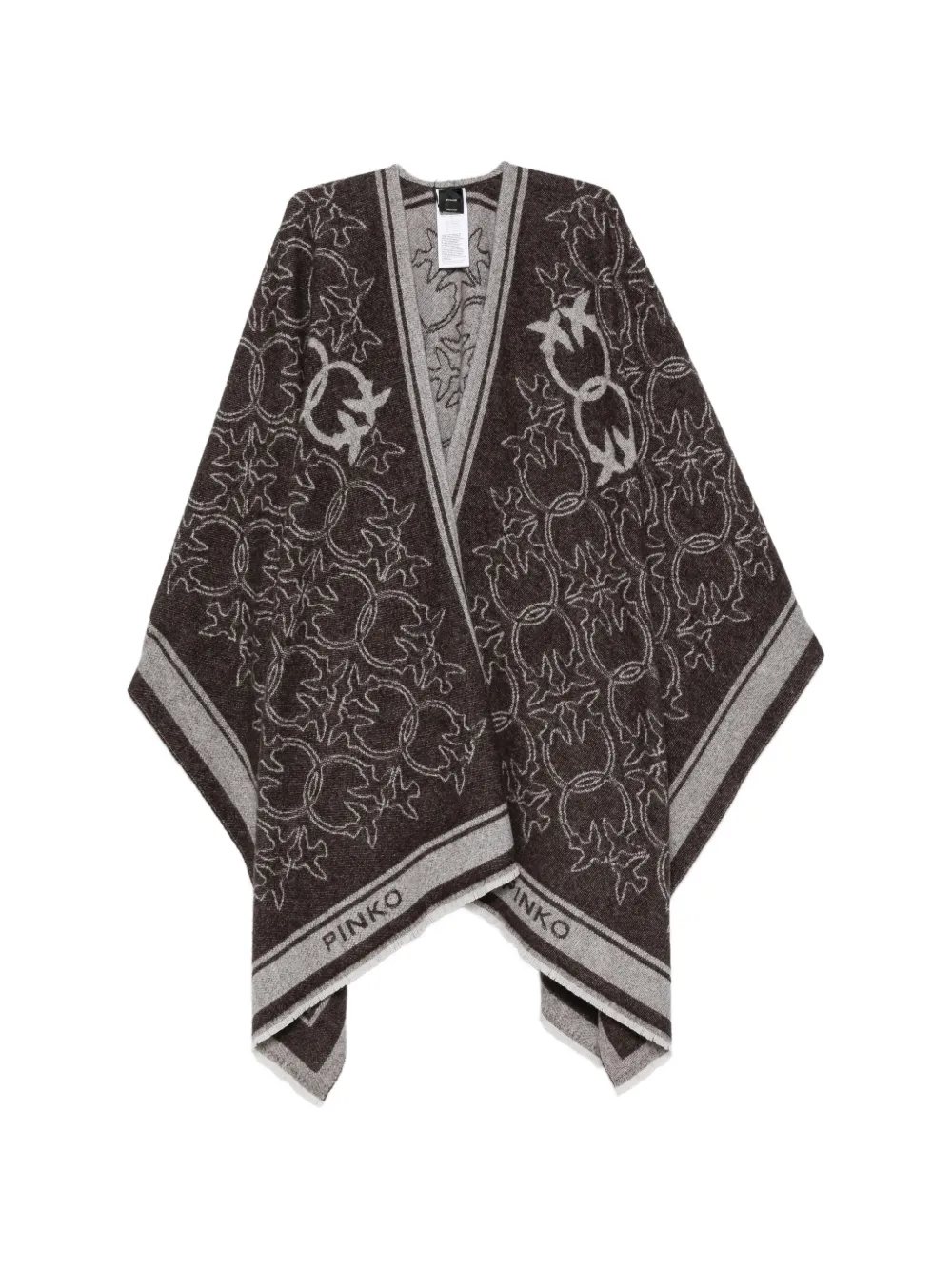 PINKO logo-jacquard fringed poncho Bruin