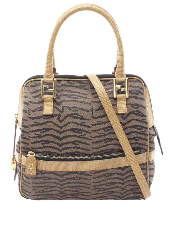 Fendi Pre-owned 20th Century Zebra Print Canvas Satchel in Brown