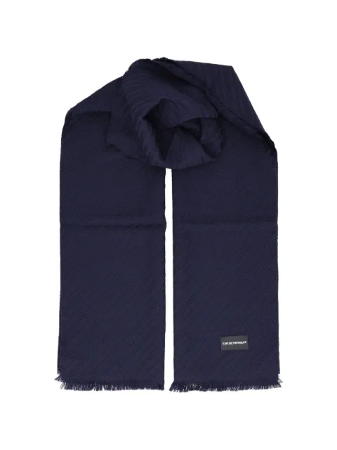 Emporio Armani virgin wool scarf with herringbone pattern and fringe