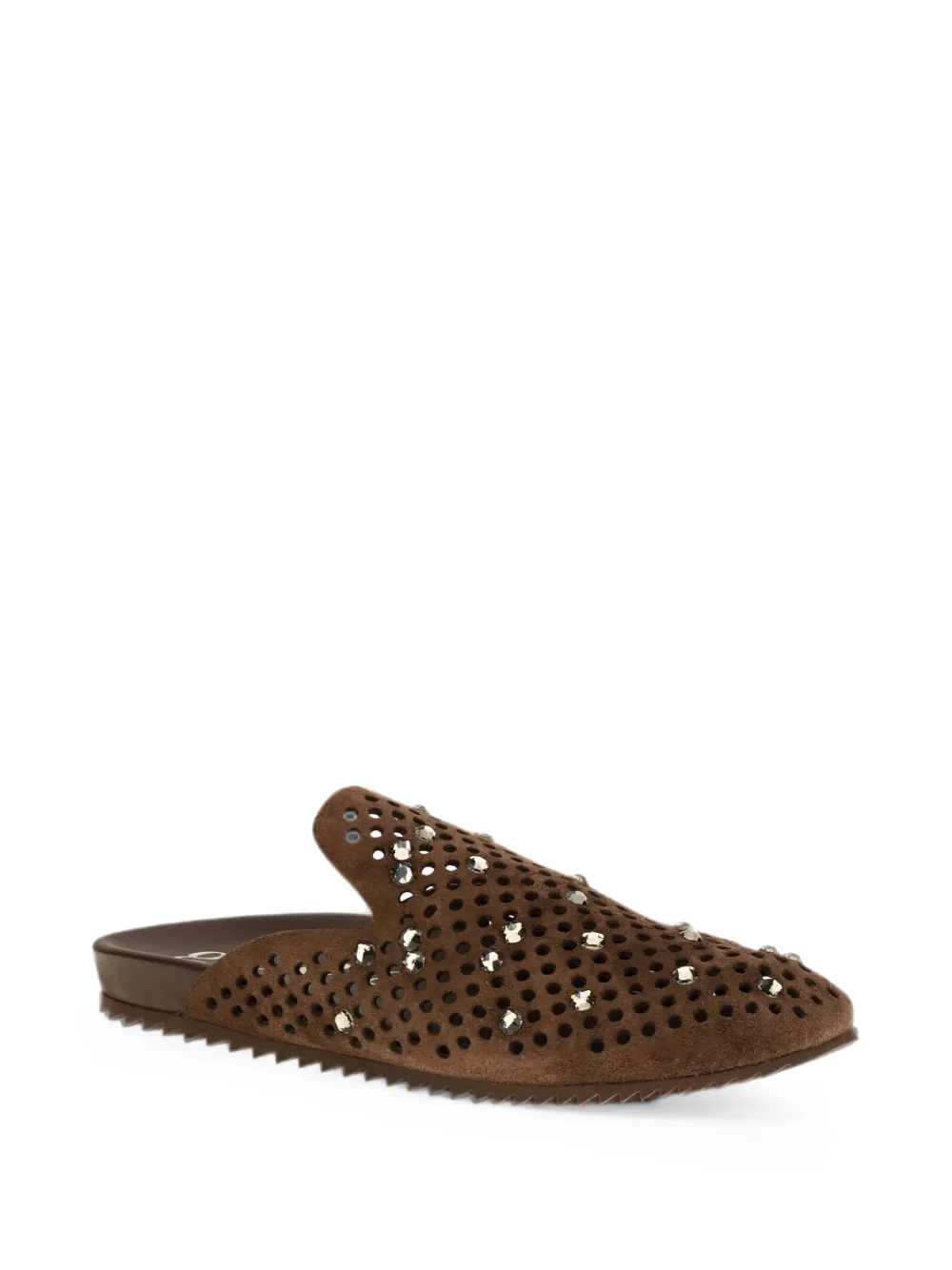 Pedro Garcia Braidy crystal-embellished perforated falt sandals Bruin