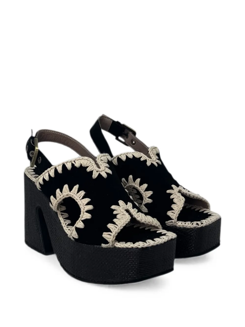 Mou crochet-trim platform sandals Zwart