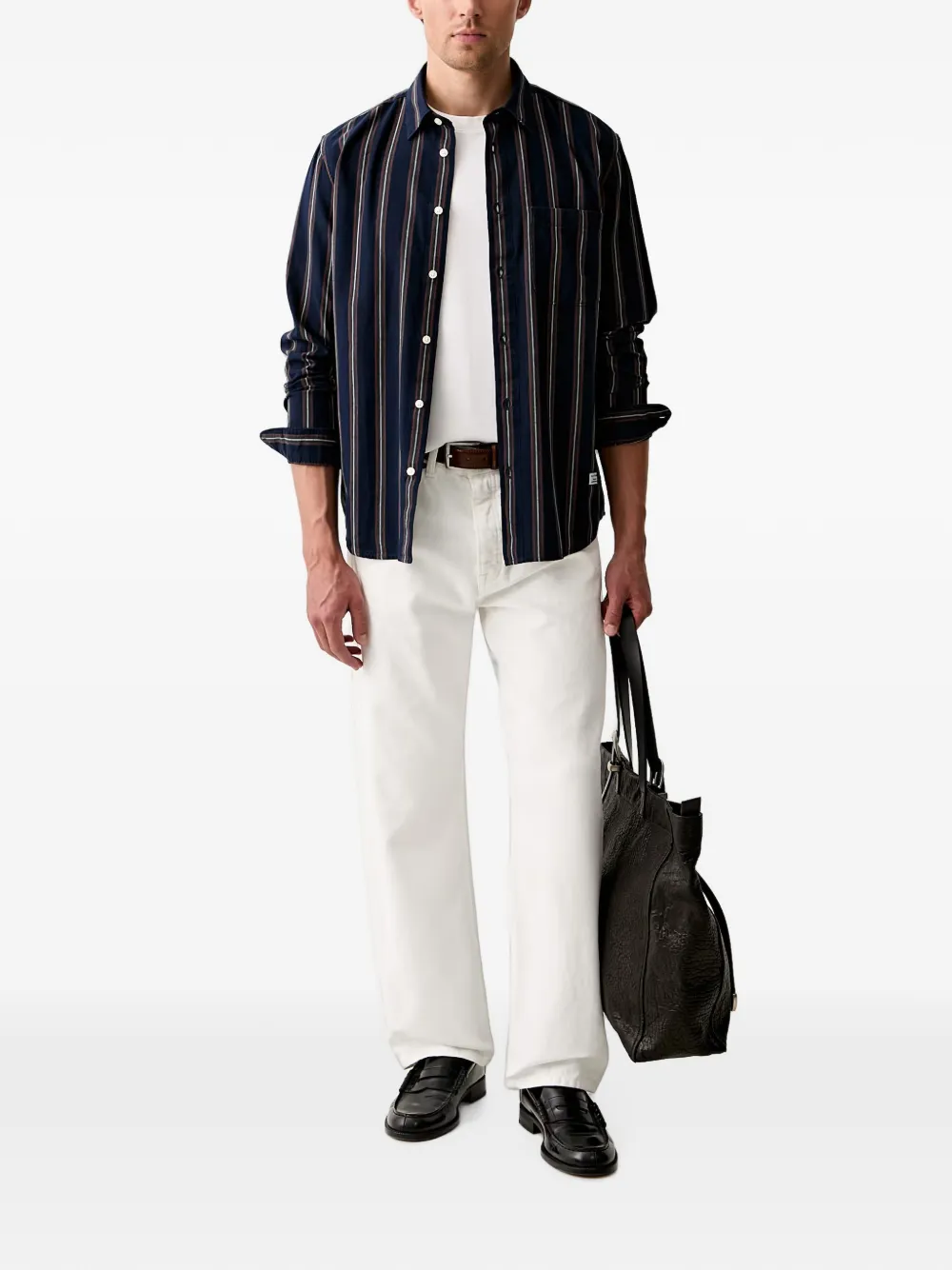 Marc O'Polo shirt met verticale streep en borstzak Blauw