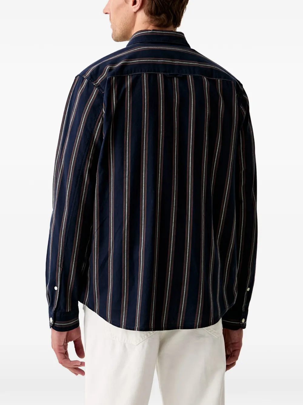 Marc O'Polo shirt met verticale streep en borstzak Blauw