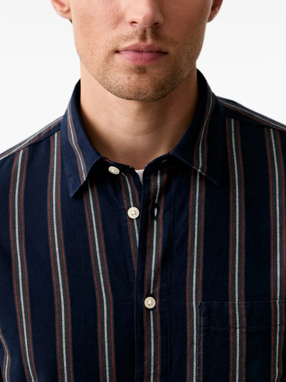 Marc O'Polo shirt met verticale streep en borstzak Blauw