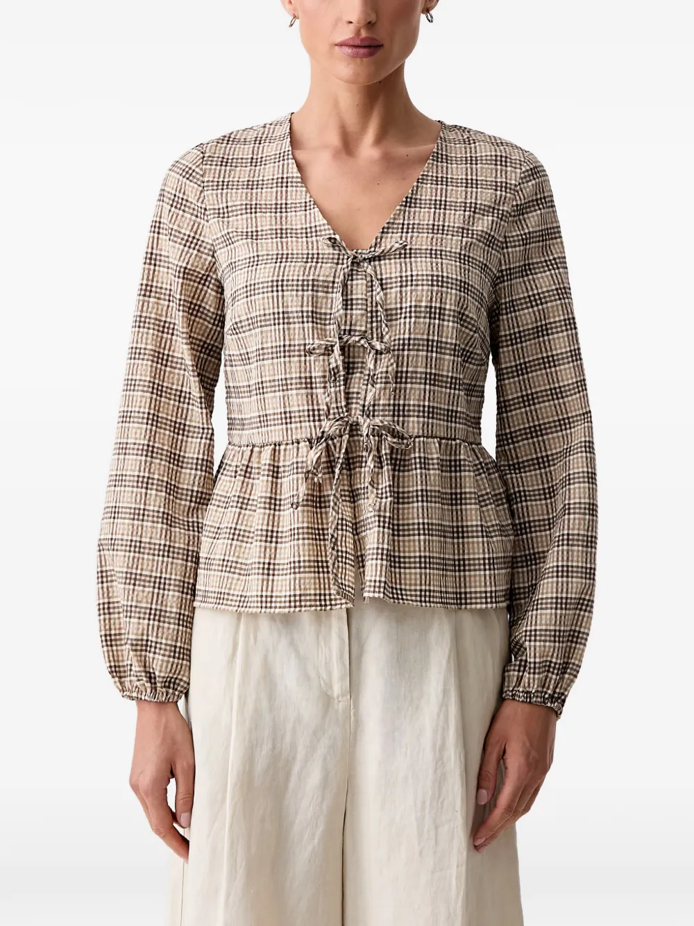 Marc O'Polo check-pattern peplum blouse - Marrone