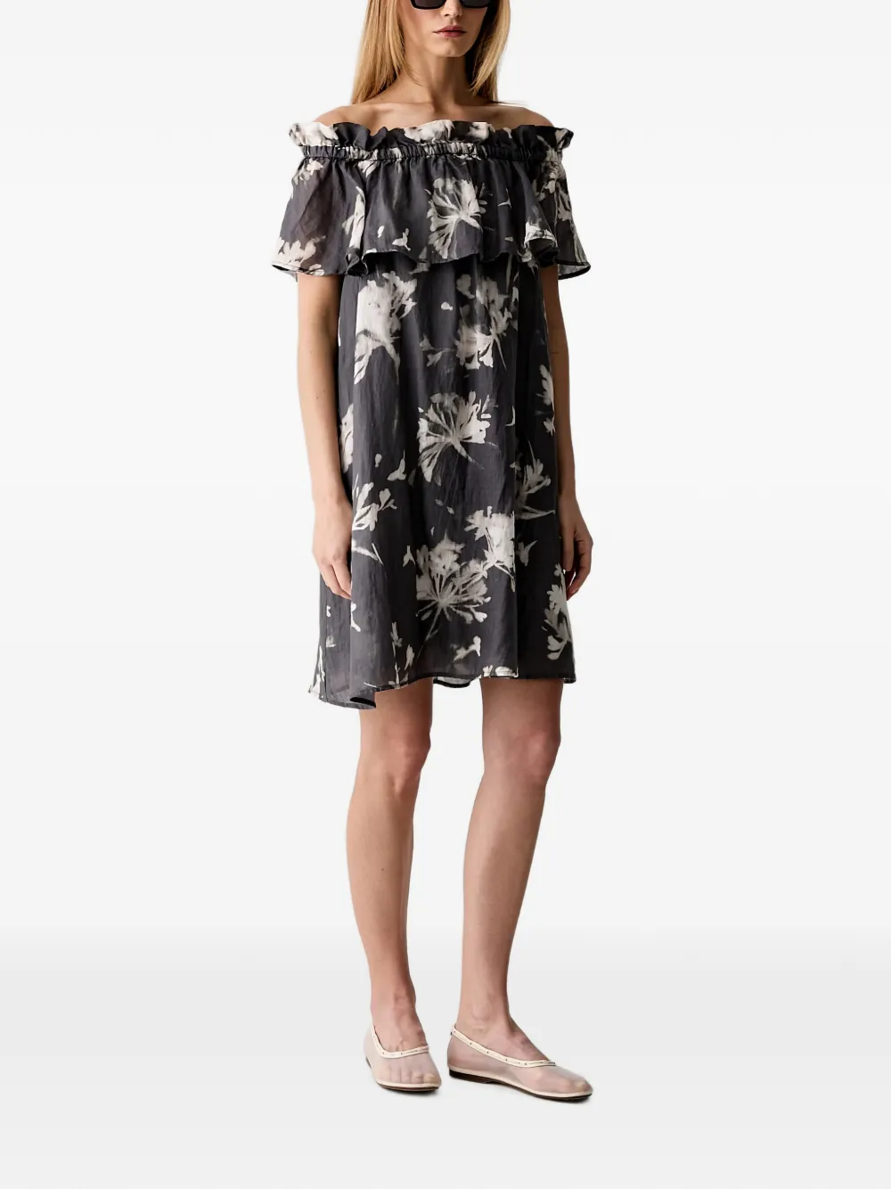 Marc O'Polo Carmen mini-jurk met bloemenprint Grijs
