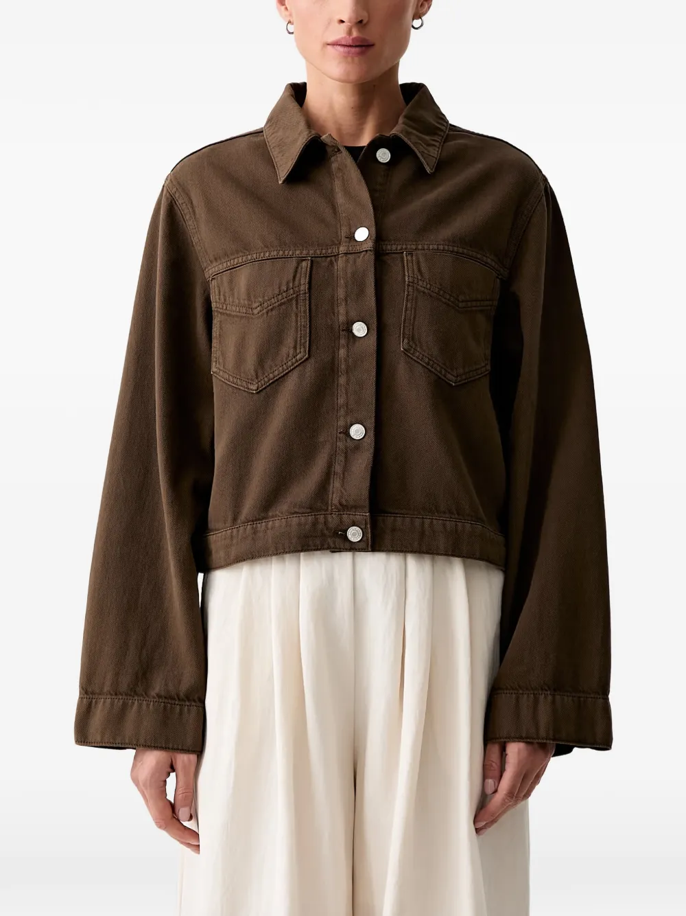 Marc O'Polo cropped flap-pocket jacket - Marrone