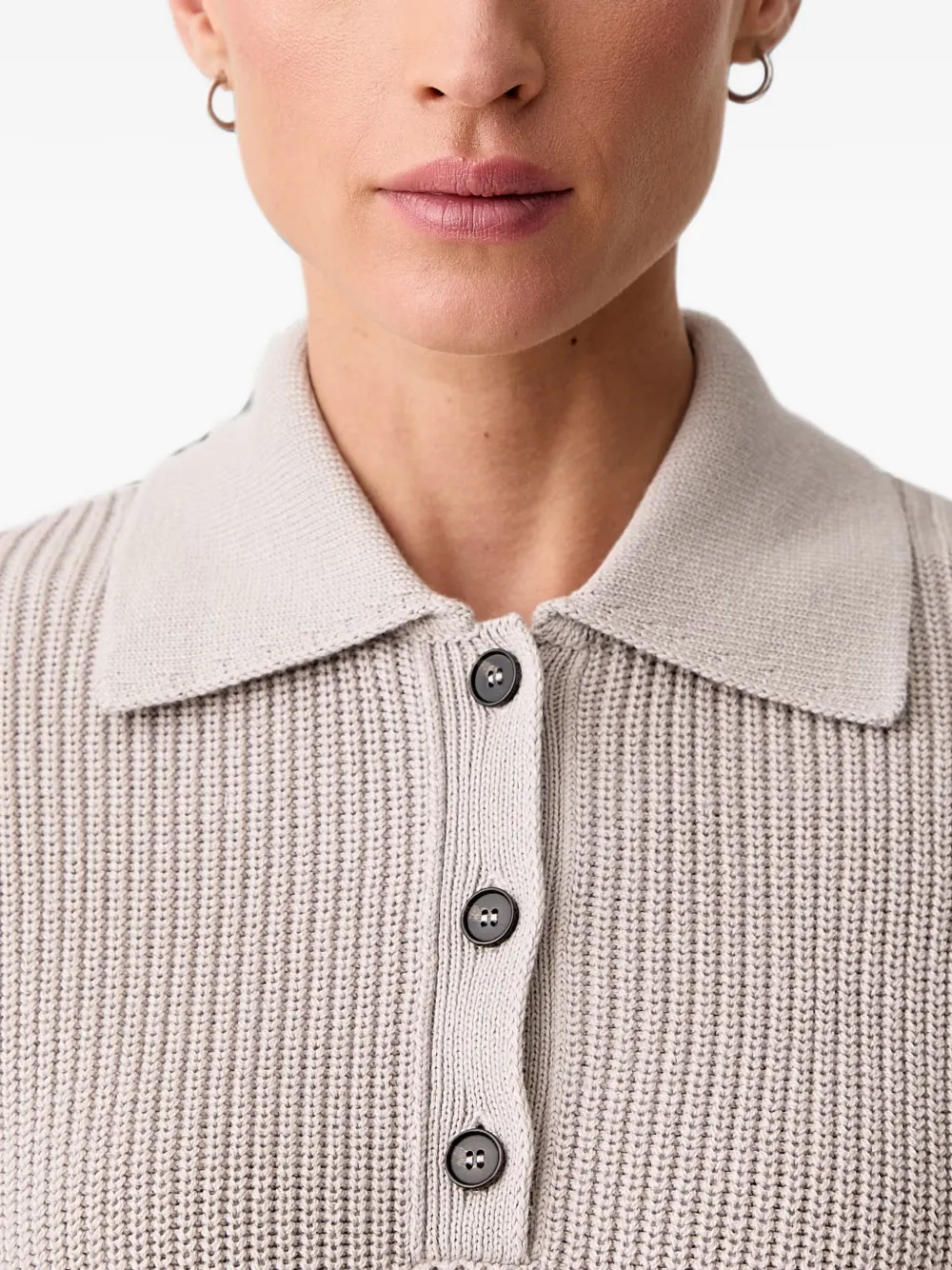 Marc O'Polo Ribgebreid poloshirt Beige