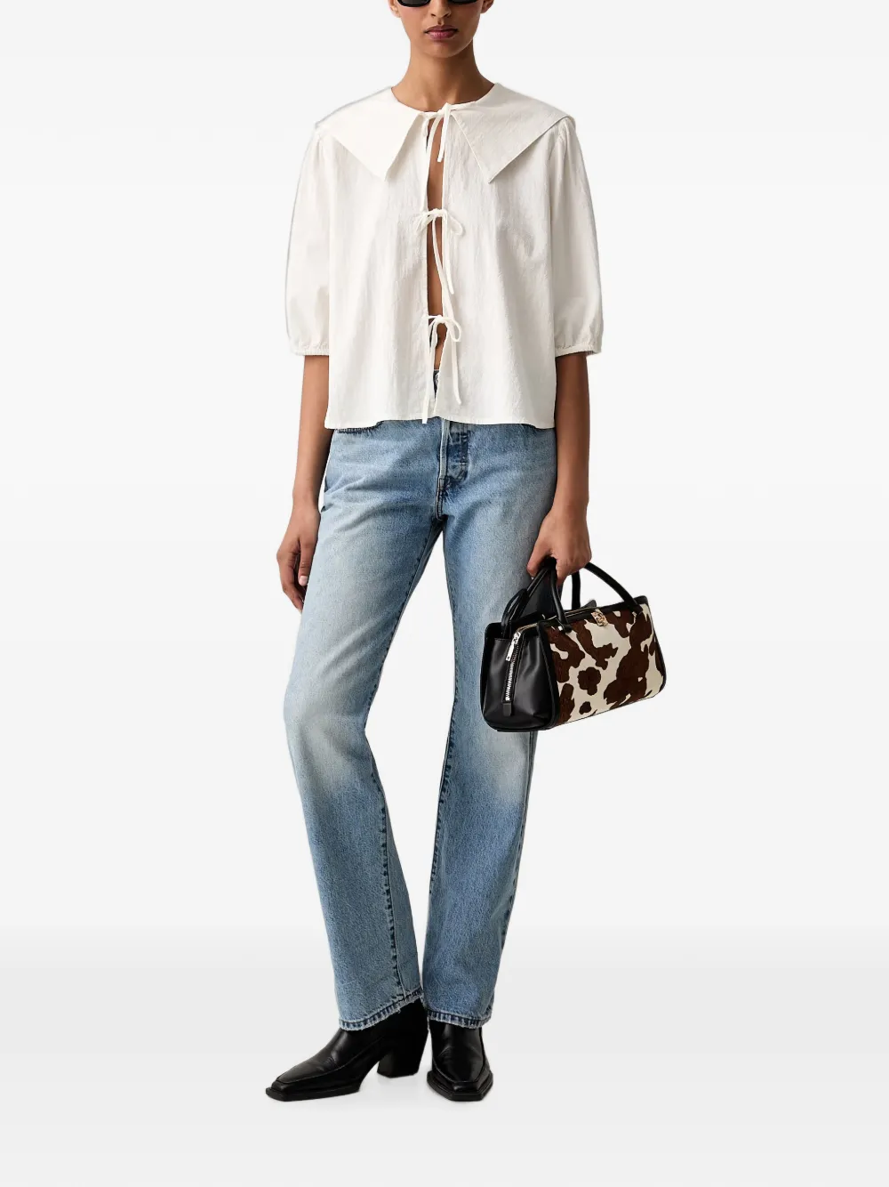 Marc O'Polo Blouse met striksluiting Wit