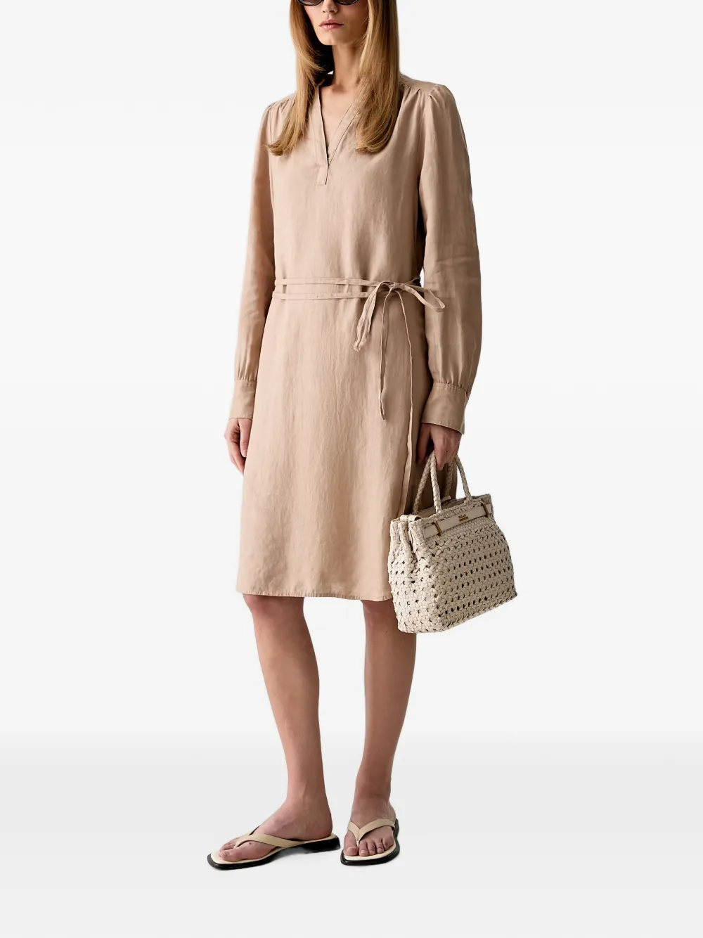 Marc O'Polo Mini-jurk met lange mouwen en ceintuur Beige