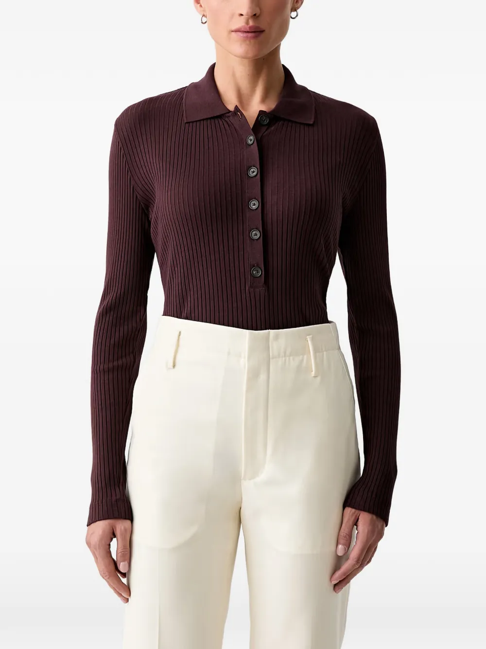 Marc O'Polo ribbed-knit long-sleeve polo shirt - Viola