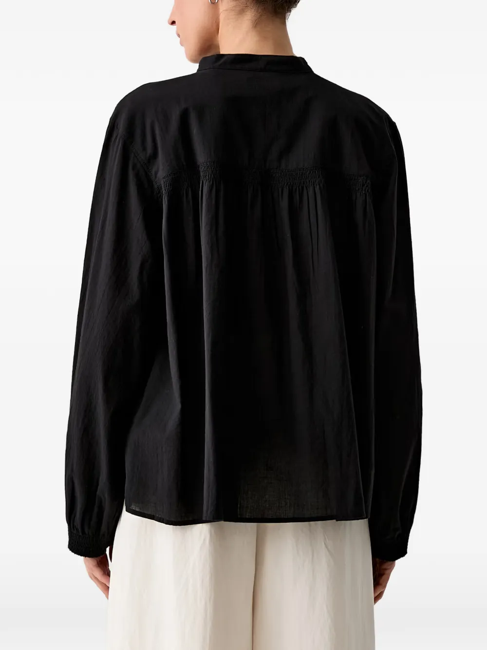 Marc O'Polo Button-up blouse met gesmockt detail Zwart