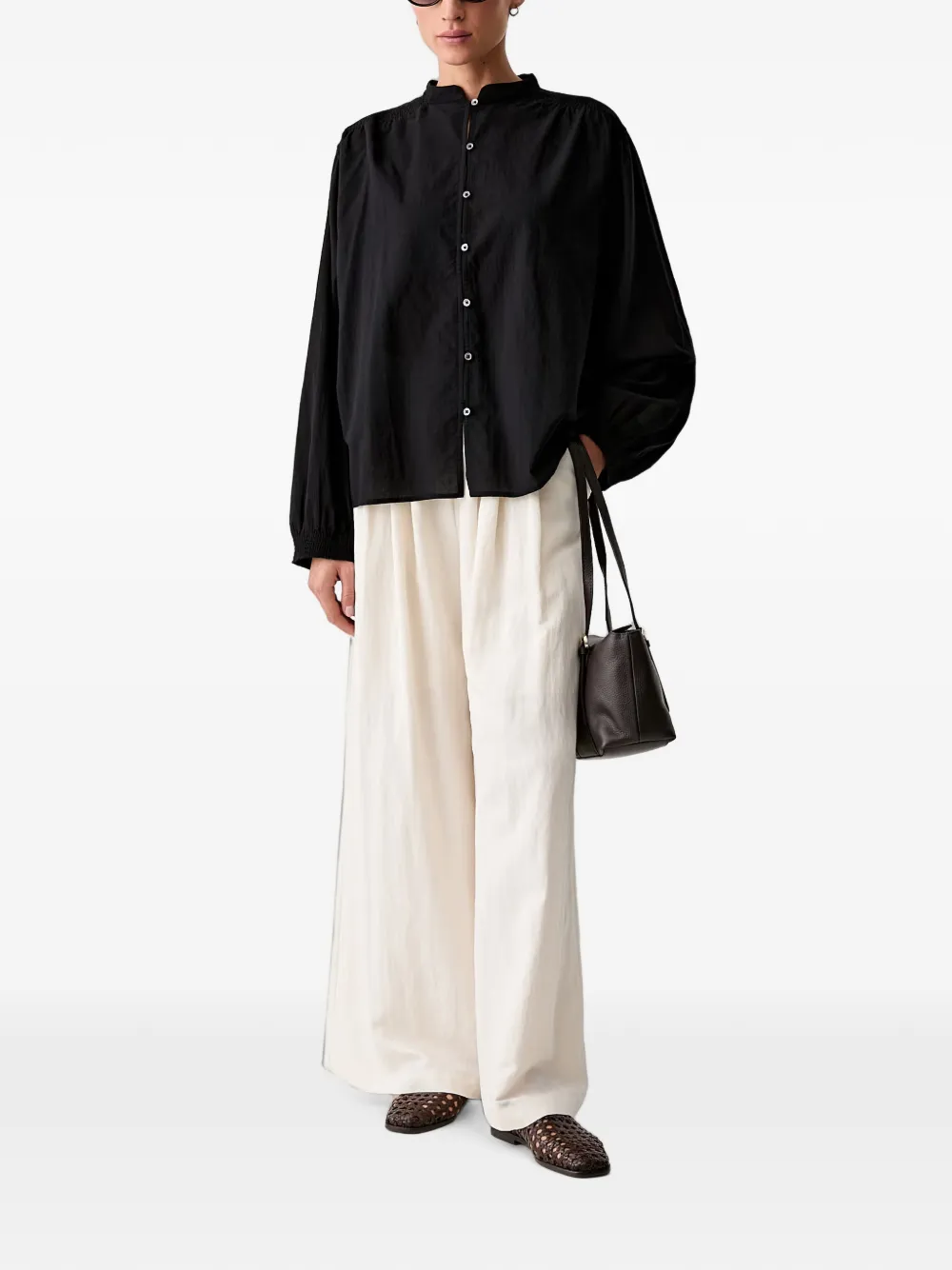 Marc O'Polo Button-up blouse met gesmockt detail Zwart