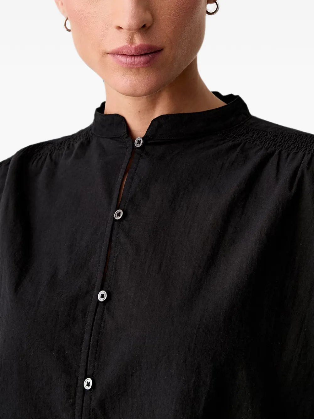 Marc O'Polo Button-up blouse met gesmockt detail Zwart