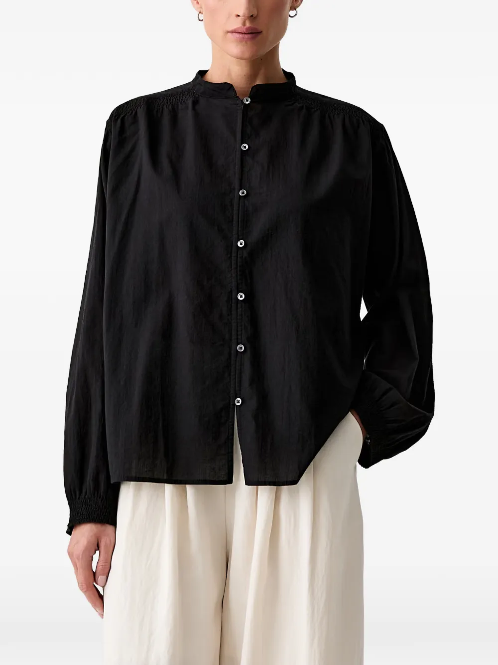Marc O'Polo smocked-detail button-up blouse - Nero