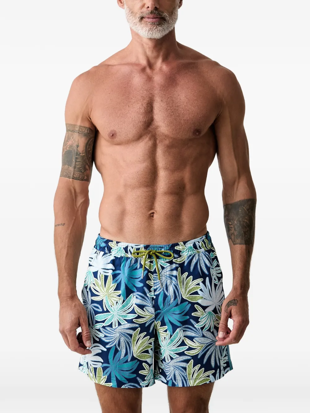 Marc O'Polo Zwembroek met bladerprint Blauw