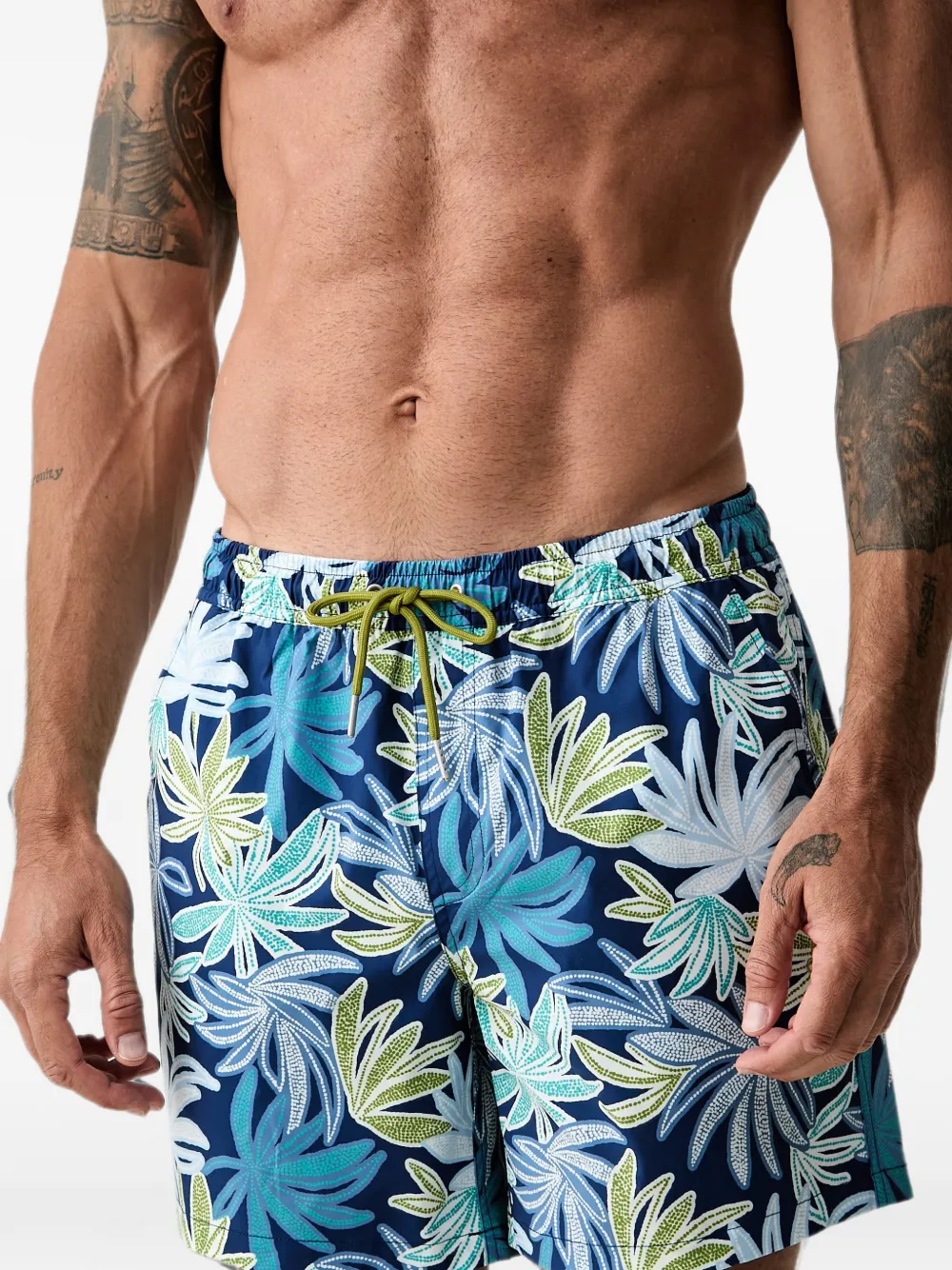 Marc O'Polo leaf-print drawstring swim shorts - Blu