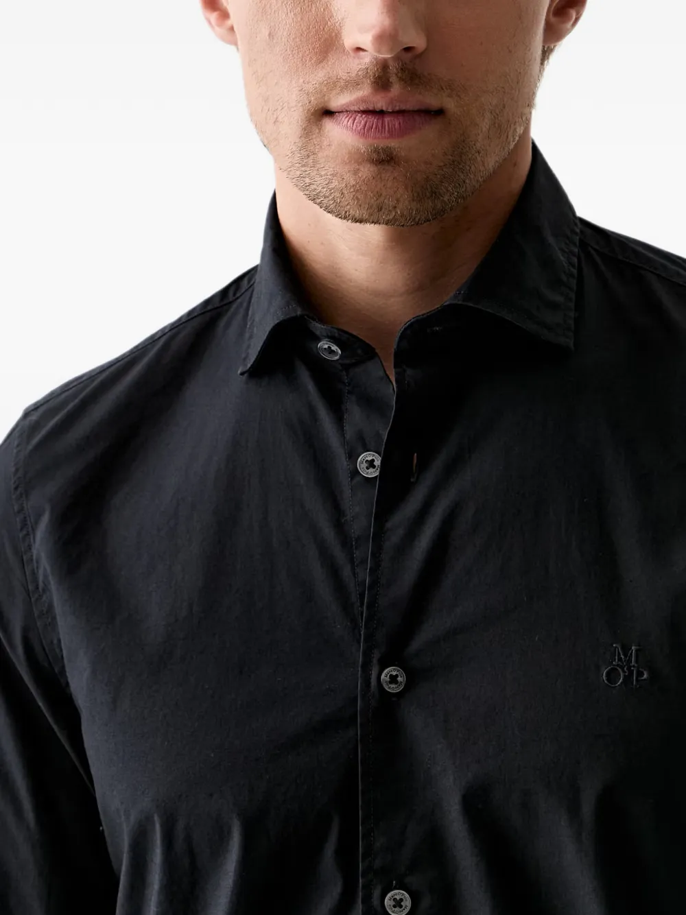 Marc O'Polo Overhemd met geborduurd logo Zwart