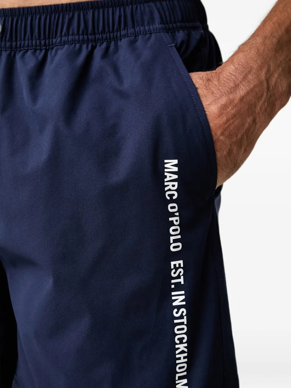 Marc O'Polo Zwembroek met logoprint en trekkoord Blauw