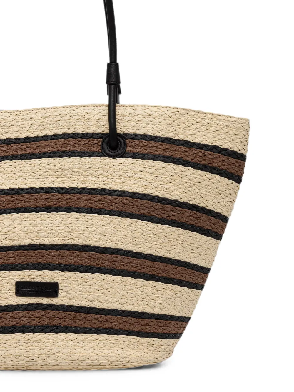 Marc O'Polo Grote gestreepte shopper met logo-patch Beige