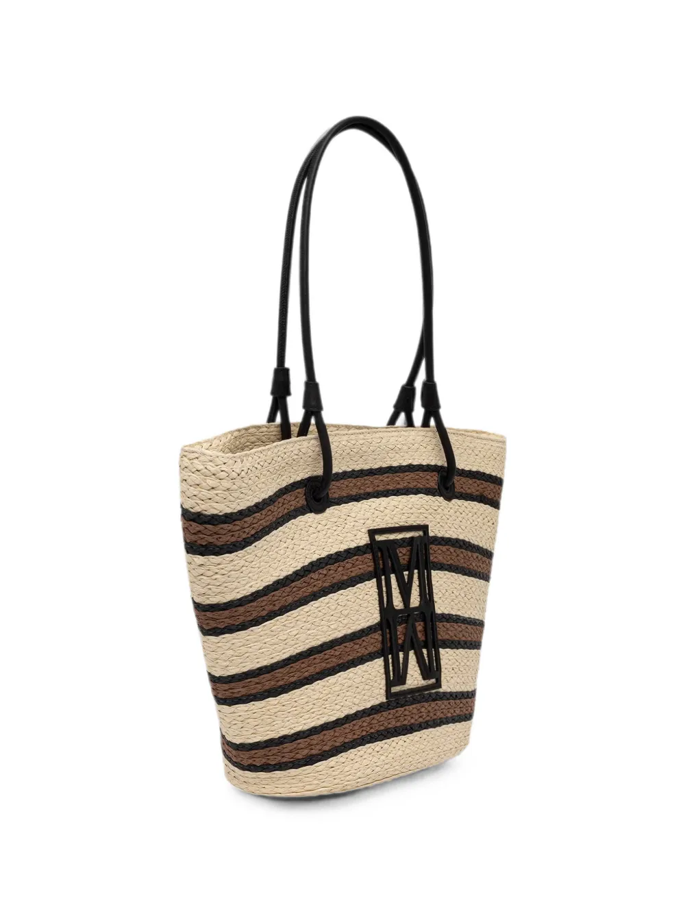 Marc O'Polo Grote gestreepte shopper met logo-patch Beige